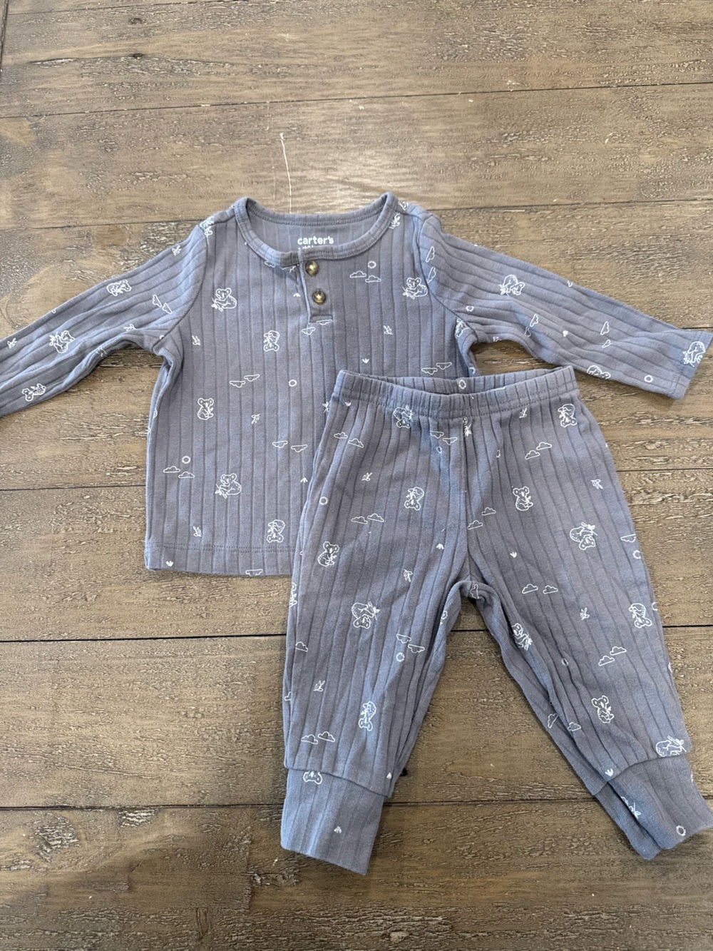 Carter's Gray Ribbed Two-Piece Pajama Set with White Bear Prints